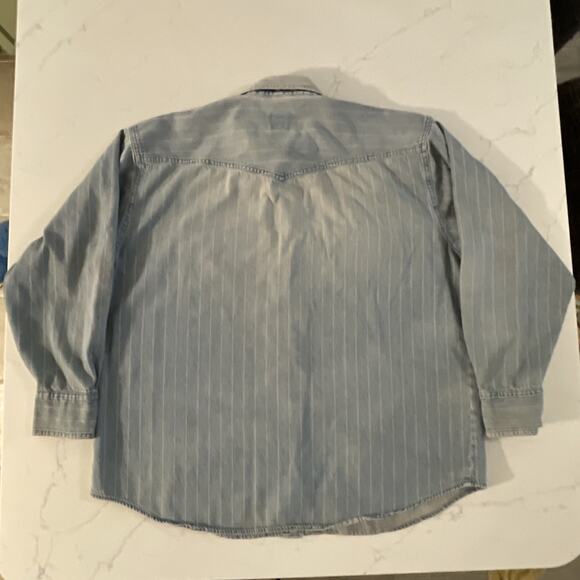 Justin Boots XL Denim Shirt Is Railroad Pinstripe Shacket Western Cowboy Snap - Picture 11 of 16